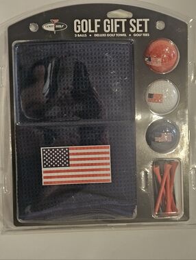 USA Golf Gift Set - Navy Towel + 3 Balls + Tees